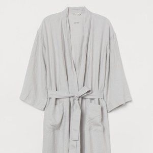 H&M Washed Linen Bathrobe Light Gray Size L/XL